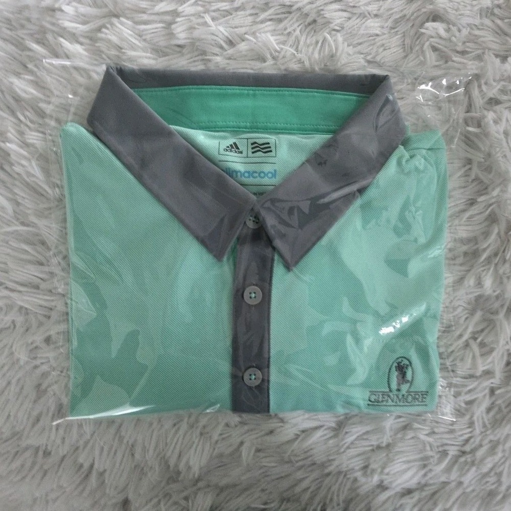 Adidas Golf Mens XL Climacool Polo Shirt Mint Green Glenmore Logo Short Sleeve - Picture 8 of 8